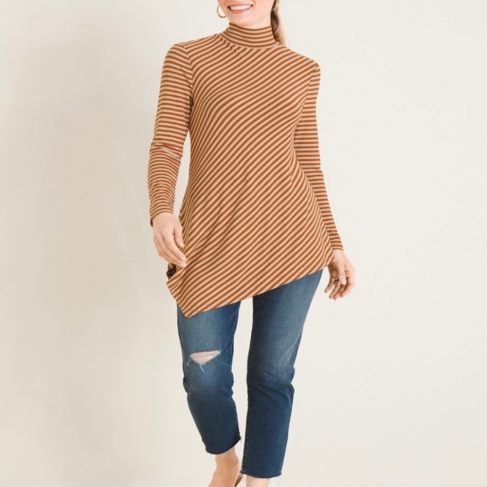 Chico's Mock- Neck Asymmetrical Hem Top Size M